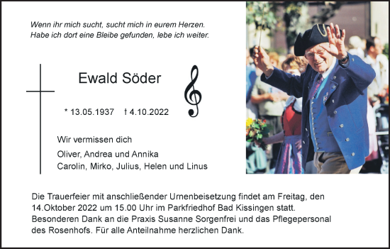 Anzeige von Ewald Söder von MGO