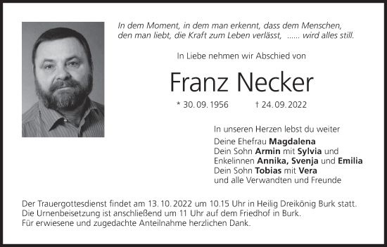 Anzeige von Franz Necker von MGO