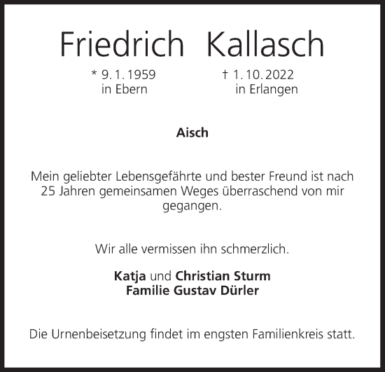 Anzeige von Friedrich Kallasch von MGO
