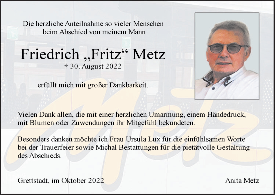 Anzeige von Friedrich Metz von MGO