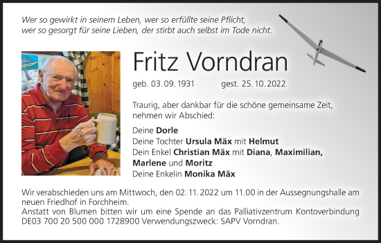 Anzeige von Fritz Vorndran von MGO