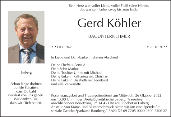 Anzeige von Gerd Köhler von MGO