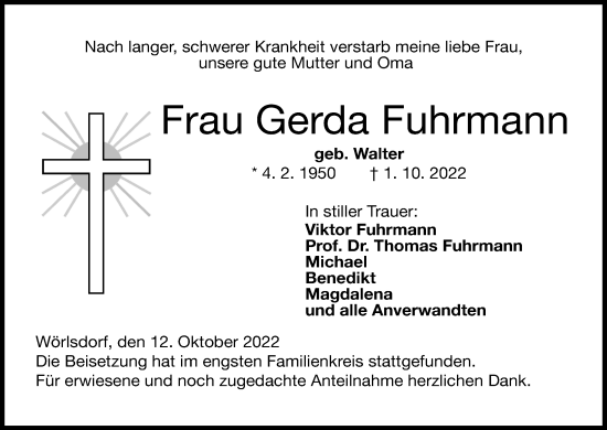 Anzeige von Gerda Fuhrmann von MGO