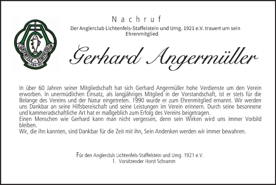 Anzeige von Gerhard Angermüller von MGO