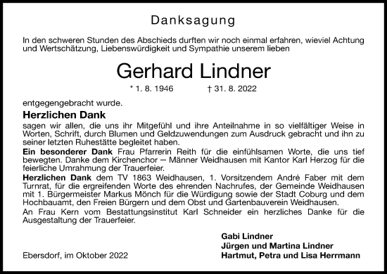 Anzeige von Gerhard Lindner von MGO