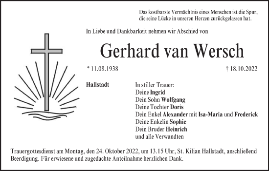 Anzeige von Gerhard van Wersch von MGO
