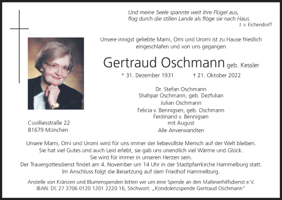 Anzeige von Gertraud Oschmann von MGO