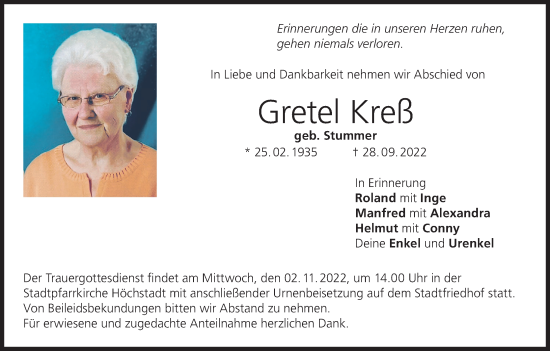 Anzeige von Gretel Kreß von MGO