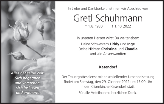 Anzeige von Gretl Schuhmann von MGO