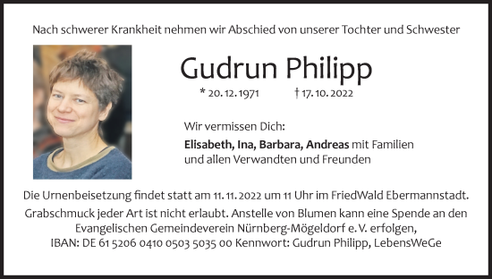 Anzeige von Gudrun Philipp von MGO