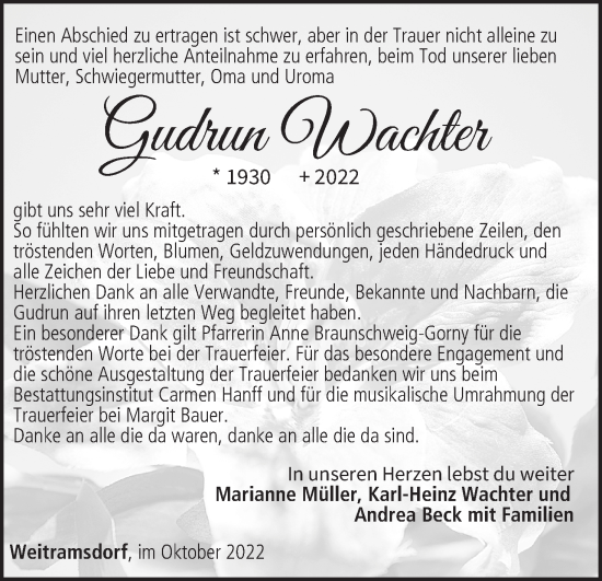 Anzeige von Gudrun Wachter von MGO