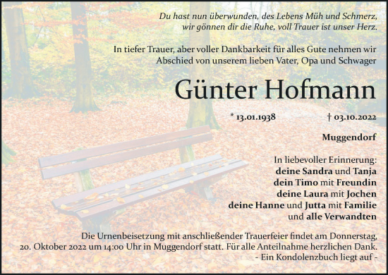 Anzeige von Günter Hofmann von MGO