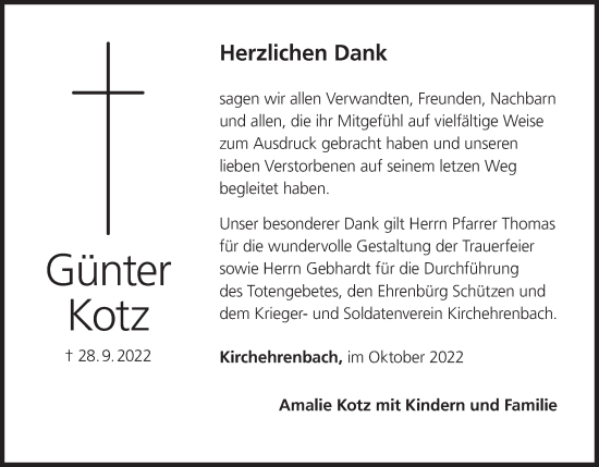 Anzeige von Günter Kotz von MGO