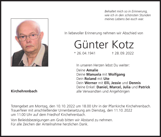 Anzeige von Günter Kotz von MGO