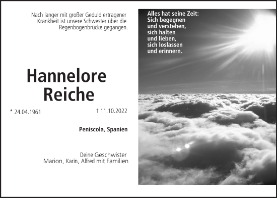 Anzeige von Hannelore Reiche von MGO