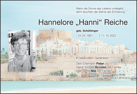 Anzeige von Hannelore Reiche von MGO