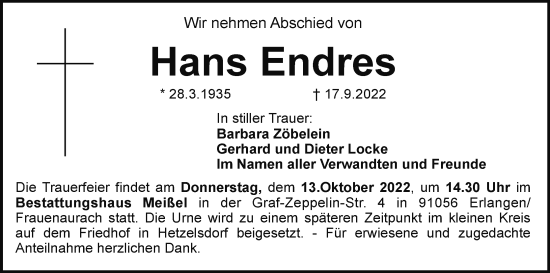 Anzeige von Hans Endres von MGO