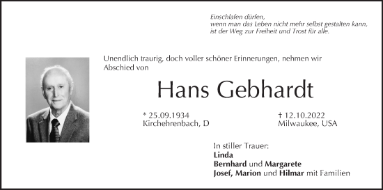 Anzeige von Hans Gebhardt von MGO
