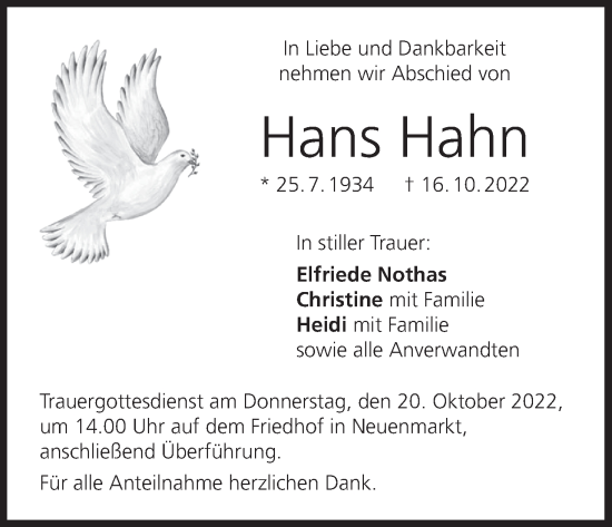 Anzeige von Hans Hahn von MGO
