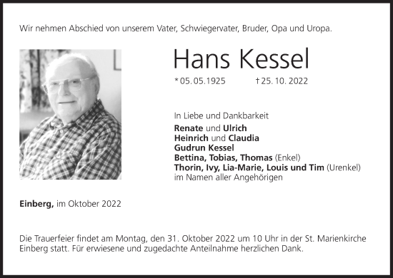 Anzeige von Hans Kessel von MGO