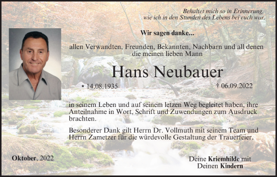 Anzeige von Hans Neubauer von MGO