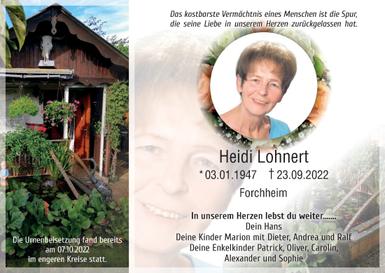 Anzeige von Heidi Lohnert von MGO