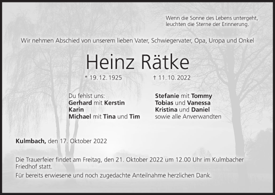 Anzeige von Heinz Rätke von MGO