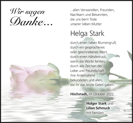 Anzeige von Helga Stark von MGO