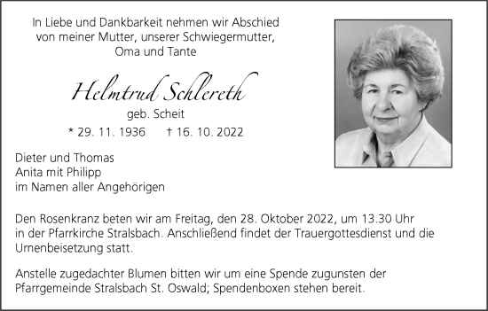 Anzeige von Helmtrud Schlereth von MGO