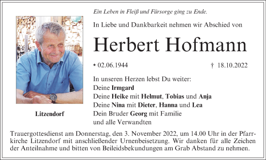Anzeige von Herbert Hofmann von MGO