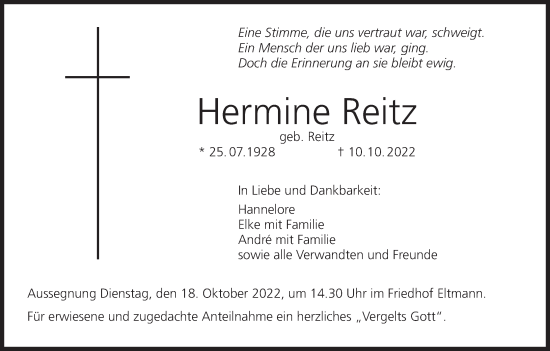 Anzeige von Hermine Reitz von MGO