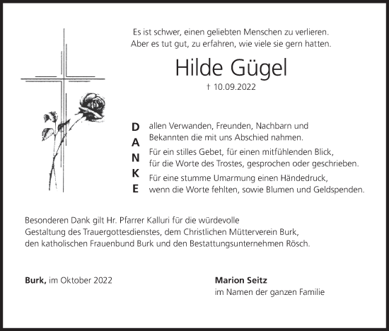 Anzeige von Hilde Gügel von MGO
