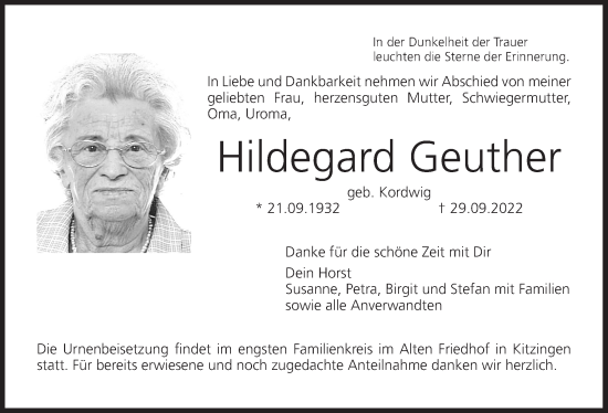 Anzeige von Hildegard Geuther von MGO