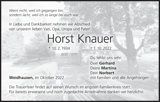Anzeige von Horst Knauer von MGO