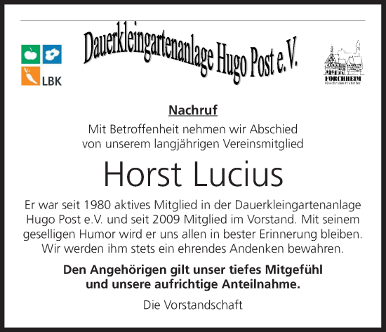 Anzeige von Horst Lucius von MGO
