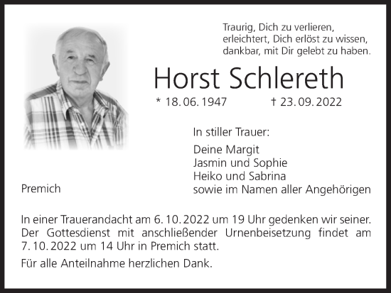 Anzeige von Horst Schlereth von MGO