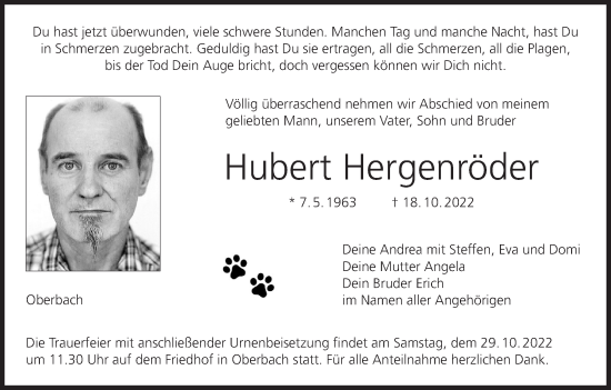 Anzeige von Hubert Hergenröder von MGO