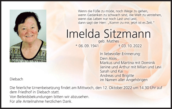 Anzeige von Imelda Sitzmann von MGO