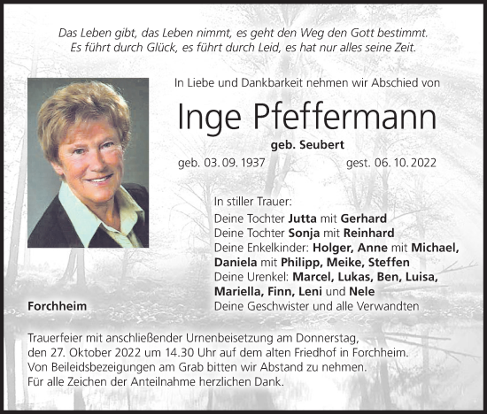 Anzeige von Inge Pfeffermann von MGO