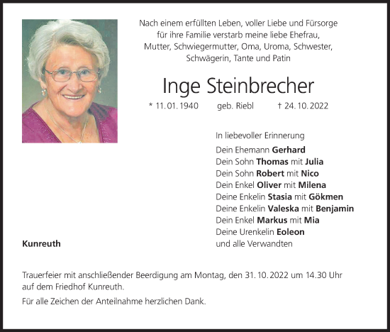 Anzeige von Inge Steinbrecher von MGO