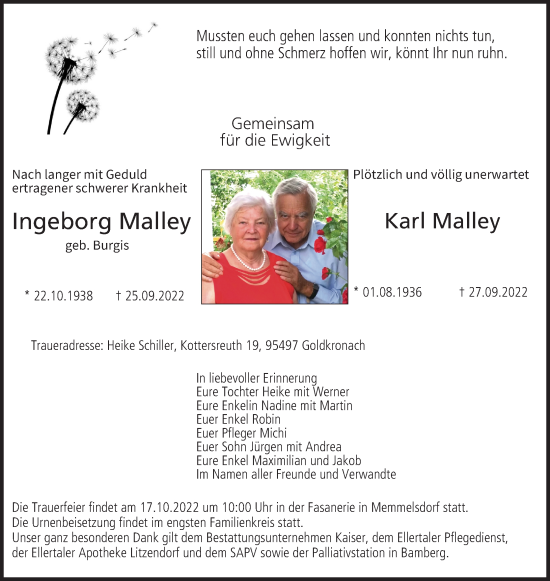 Anzeige von Ingeborg Malley von MGO