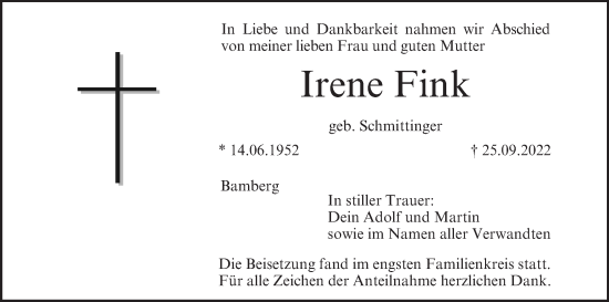 Anzeige von Irene Fink von MGO