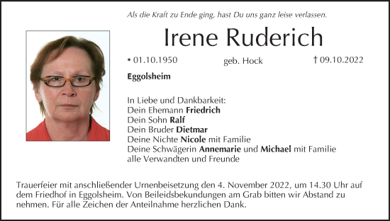 Anzeige von Irene Ruderich von MGO