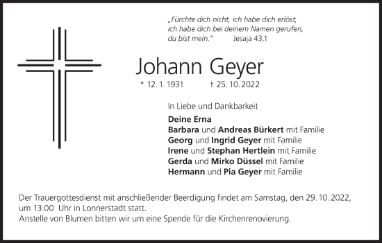 Anzeige von Johann Geyer von MGO