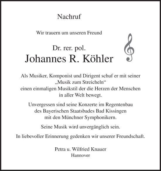 Anzeige von Johannes R. Köhler von MGO