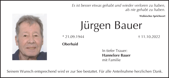 Anzeige von Jürgen Bauer von MGO