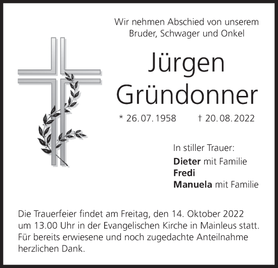 Anzeige von Jürgen Gründonner von MGO