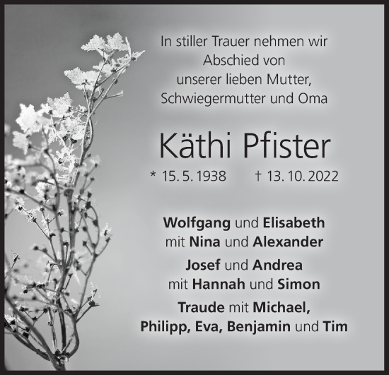 Anzeige von Käthi Pfister von MGO