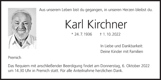 Anzeige von Karl Kirchner von MGO