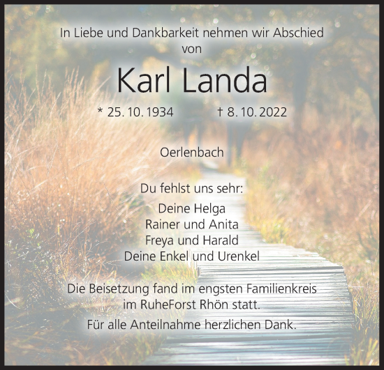 Anzeige von Karl Landa von MGO